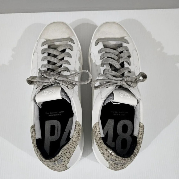 NEW P448 Thea Sneaker EU 41 White Metallic Leopard Print Leather Platform Skate - Picture 6 of 13